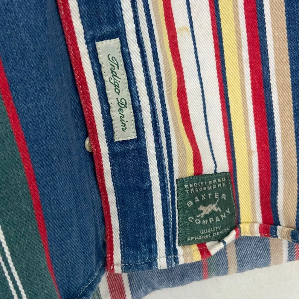 Baxter Natural Indigo Cotton Denim Striped Button Down‎ Shirt Mens L Multicolor